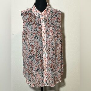 Liz Claiborne Multicolor sleeveless, nearly sheer, Button-Up Blouse